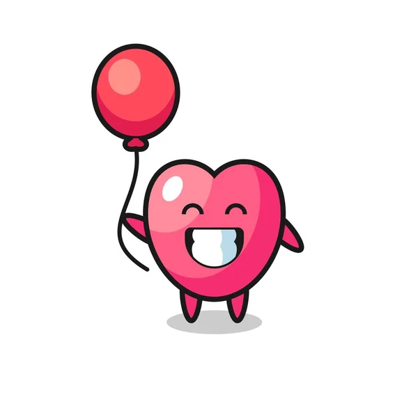Heart Symbol Mascot Illustration Playing Balloon Cute Style Design Shirt — Stock Vector