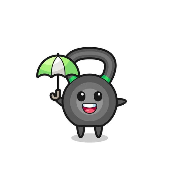 Bonito Kettleball Ilustração Segurando Guarda Chuva Design Estilo Bonito Para — Vetor de Stock