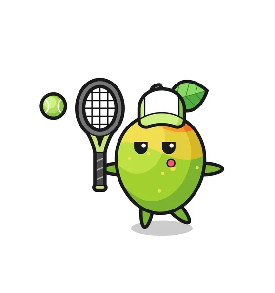 Cartoon Charakter Der Mango Als Tennisspieler Niedliches Design Für Shirt — Stockvektor