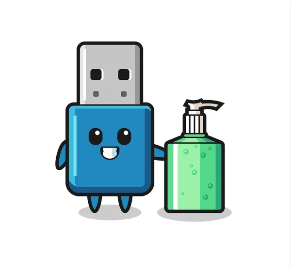 Lindo Flash Drive Usb Dibujos Animados Con Desinfectante Manos Lindo — Archivo Imágenes Vectoriales