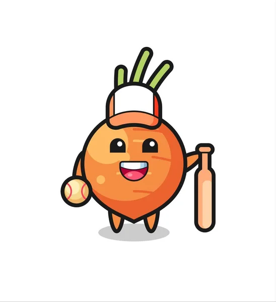 Caractère Dessin Animé Carotte Comme Joueur Baseball Conception Style Mignon — Image vectorielle