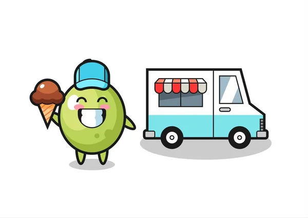 Mascot Cartoon Olive Ice Cream Truck Cute Style Design Shirt — Stock Vector