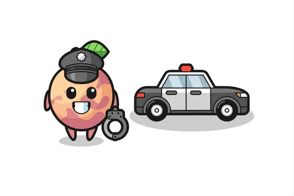 Dibujos Animados Mascota Pluot Fruta Como Policía Lindo Diseño Estilo — Vector de stock