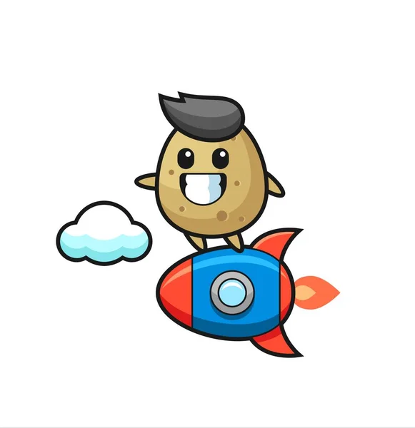 Potato Mascot Character Riding Rocket Cute Style Design Shirt Sticker — Stock Vector