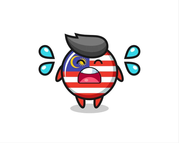 Malaysia Flag Badge Cartoon Illustration Crying Gesture Cute Style Design — Stock Vector