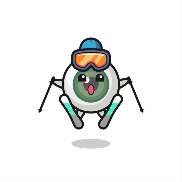 Personaje Mascota Del Globo Ocular Como Jugador Esquí Lindo Diseño — Vector de stock