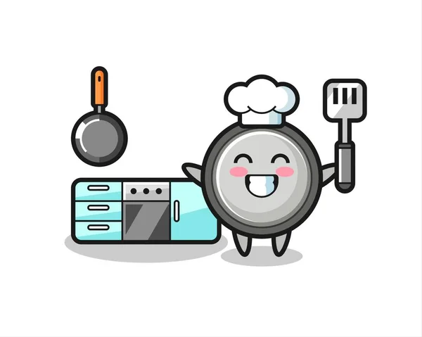 Illustrazione Del Personaggio Della Cella Pulsante Come Chef Sta Cucinando — Vettoriale Stock
