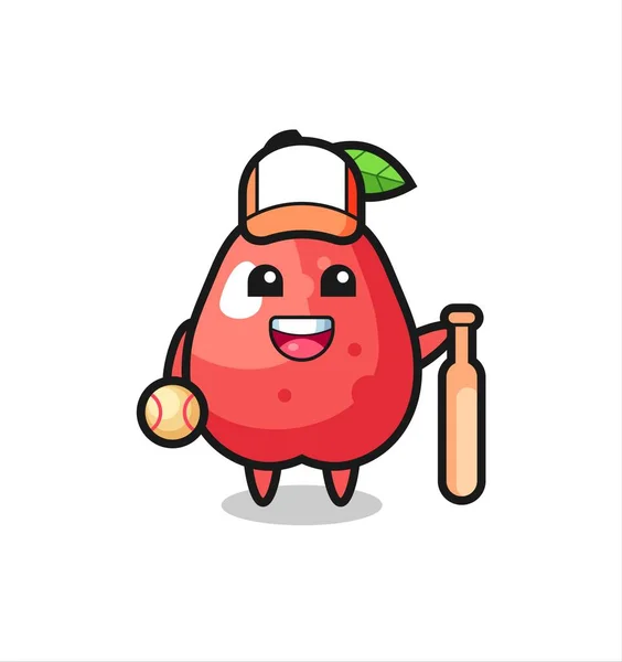 Cartoon Χαρακτήρα Του Μήλου Νερού Παίκτης Του Μπέιζμπολ Χαριτωμένο Σχεδιασμό — Διανυσματικό Αρχείο