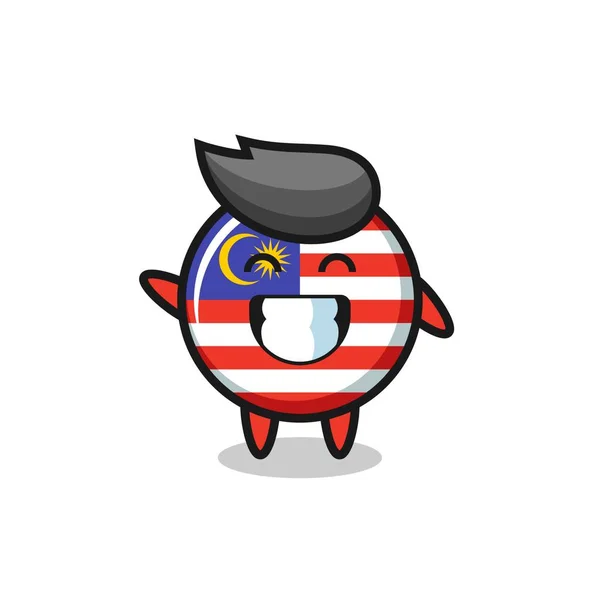 Malaysia Flagga Märke Tecknad Karaktär Gör Våg Hand Gest Söt — Stock vektor