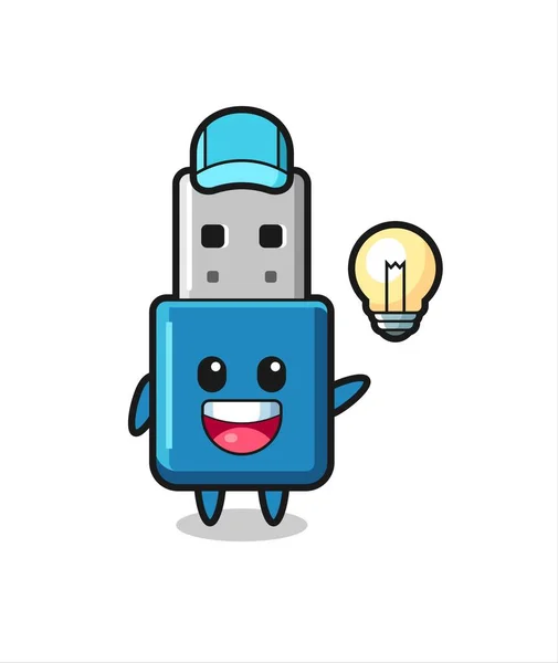 Flash Drive Usb Personagem Cartoon Recebendo Ideia Design Estilo Bonito — Vetor de Stock