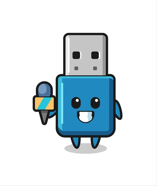 Mascote Personagem Flash Drive Usb Como Repórter Notícias Design Estilo — Vetor de Stock