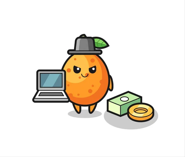 Mascot Illustration Kumquat Hacker Cute Style Design Shirt Sticker Logo — Stock Vector
