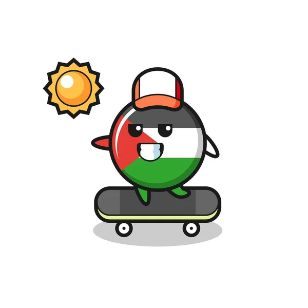 Palestina Bandera Insignia Carácter Ilustración Paseo Monopatín Lindo Diseño Estilo — Archivo Imágenes Vectoriales