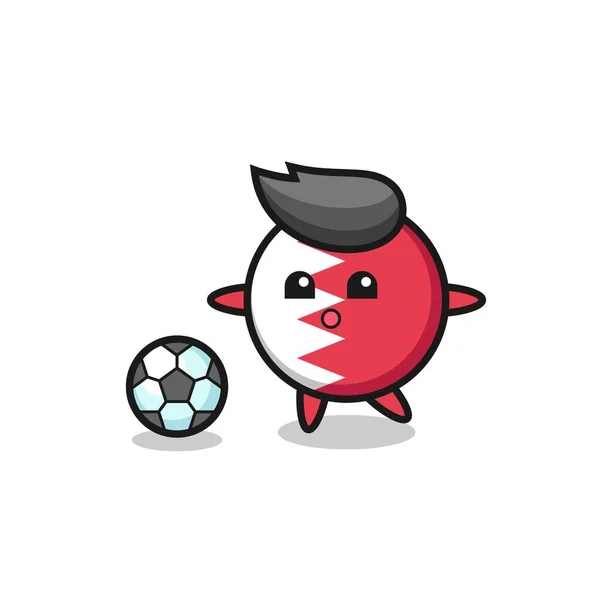 Ilustração Desenho Animado Emblema Bandeira Bahrein Está Jogando Futebol Design — Vetor de Stock