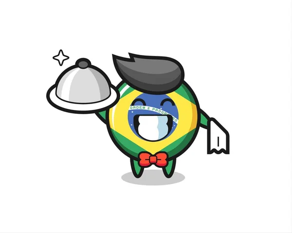 Karakter Kabala Brazil Zászlós Jelvény Mint Egy Pincér Aranyos Stílus — Stock Vector