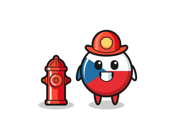 Mascot Character Czech Flag Badge Firefighter Cute Style Design Shirt — 图库矢量图片