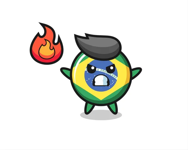 Бразильский Флаг Значок Персонажа Мультфильм Гневным Жестом Милый Дизайн Стиля — стоковый вектор