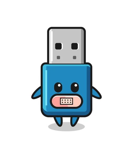 Rajzfilm Illusztráció Flash Drive Usb Szalaggal Száján Aranyos Stílus Design — Stock Vector