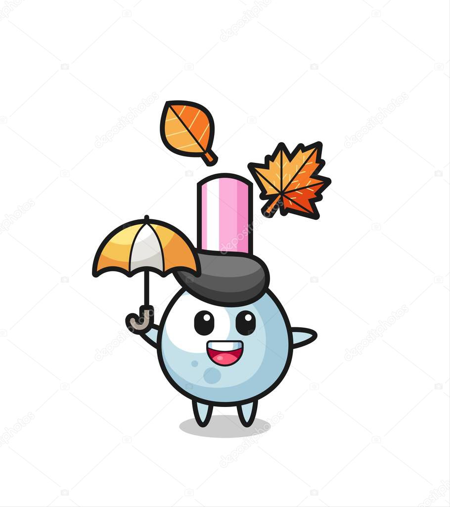 cartoon of the cute cotton bud holding an umbrella in autumn , cute style design for t shirt, sticker, logo element