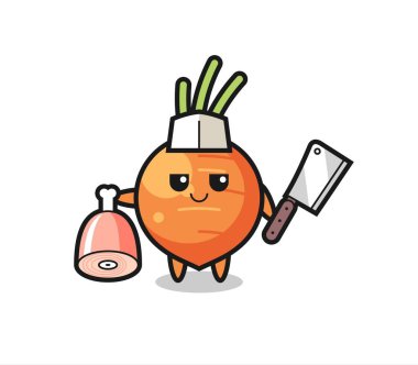 Kasap olarak havuç karakteri tasviri, tişört, çıkartma, logo elementi olarak şirin tasarım.