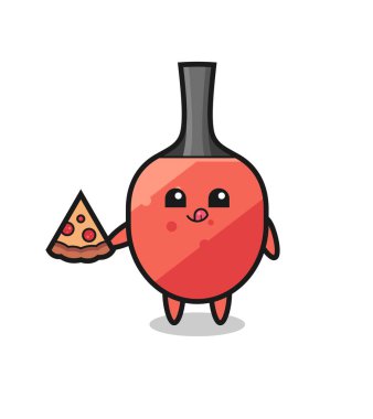 Şirin masa tenisi raketi, pizza yiyen çizgi film, tişört, çıkartma, logo elementi için şirin bir tasarım.