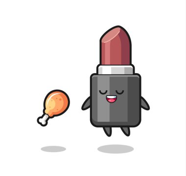 Şirin ruj yüzüyor ve kızarmış tavuk, tişört, çıkartma, logo elementi için şirin bir tasarım yüzünden cezbedici.