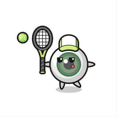 Tenis oyuncusu olarak çizgi film karakteri, tişört, çıkartma, logo elementi için şirin bir tasarım.