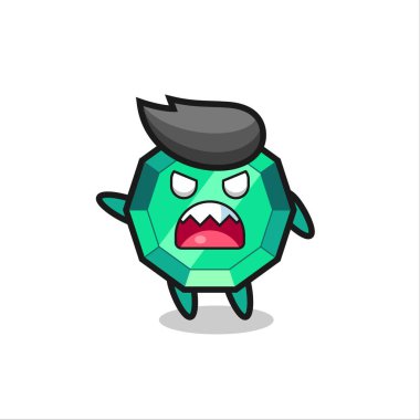 Güzel zümrüt değerli bir karikatür, çok kızgın bir poz, tişört, çıkartma, logo elementi için şirin bir tasarım.