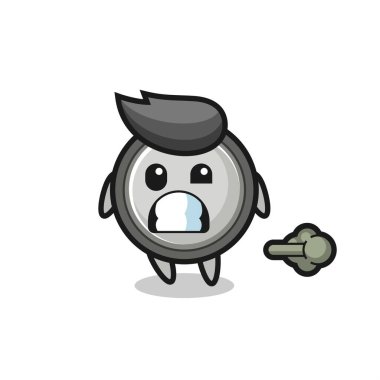 Düğme hücre karikatürünün osurması, tişört, etiket, logo elementi için şirin bir tasarım çizimi