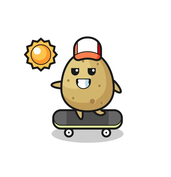 Ilustração Caráter Batata Monta Skate Projeto Bonito Estilo Para Camisa — Vetor de Stock