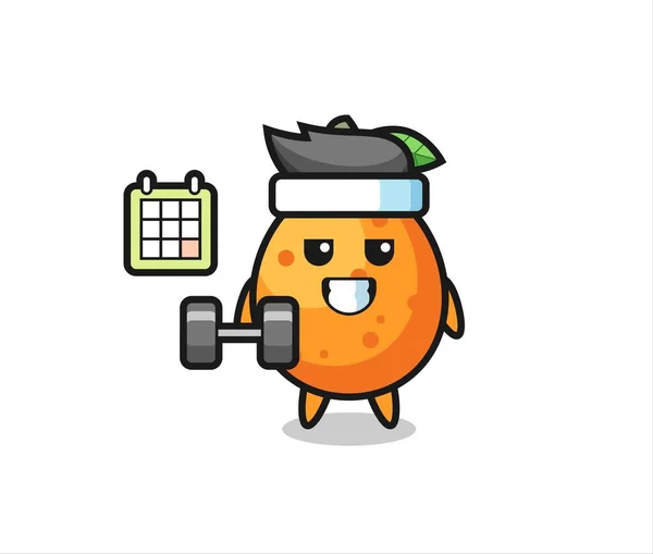 Kumquat Mascota Dibujos Animados Haciendo Fitness Con Mancuerna Lindo Diseño — Archivo Imágenes Vectoriales
