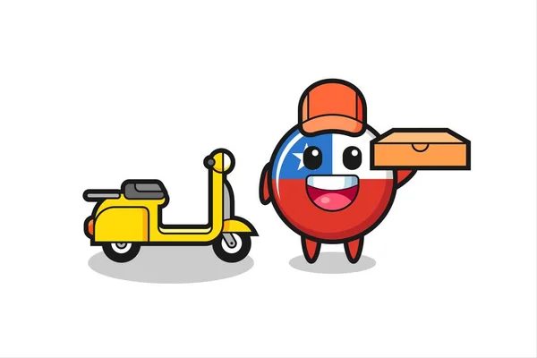 Personaje Ilustración Insignia Bandera Del Chile Como Repartidor Pizza Diseño — Vector de stock