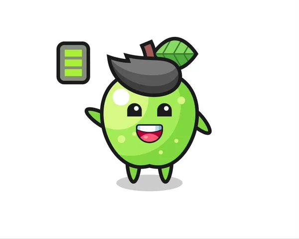 Carácter Mascota Manzana Verde Con Gesto Enérgico Lindo Diseño Estilo — Vector de stock