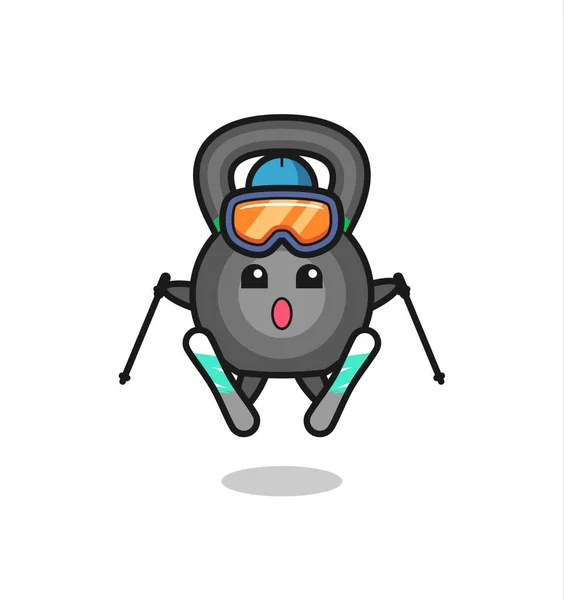 Mascotte Kettleball Personnage Tant Que Joueur Ski Design Style Mignon — Image vectorielle