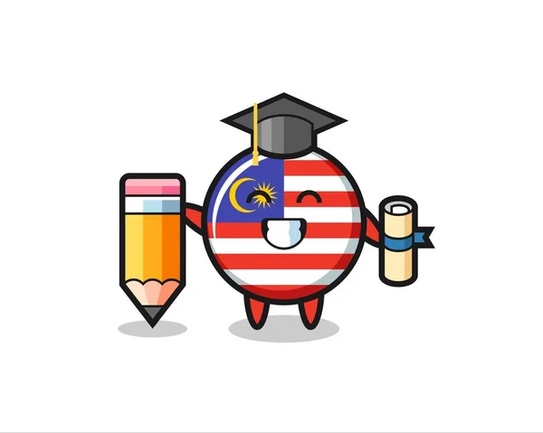 马来西亚国旗图片说明卡通画是用一支巨大的铅笔 可爱的T恤样式设计 标志元素毕业的 — 图库矢量图片