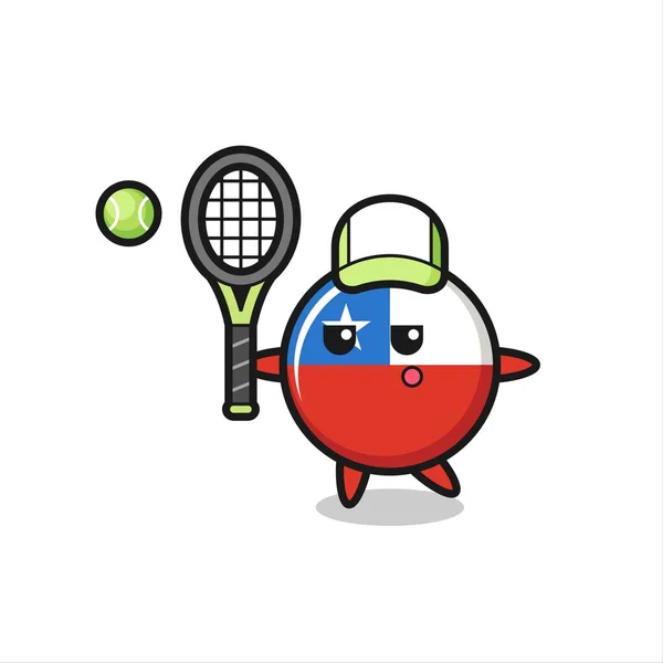 Cartoon Charakter Der Chilenischen Flagge Abzeichen Als Tennisspieler Niedliches Design — Stockvektor