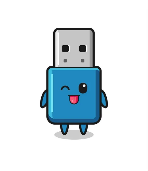 Lindo Carácter Usb Unidad Flash Expresión Dulce Mientras Que Sobresale — Vector de stock