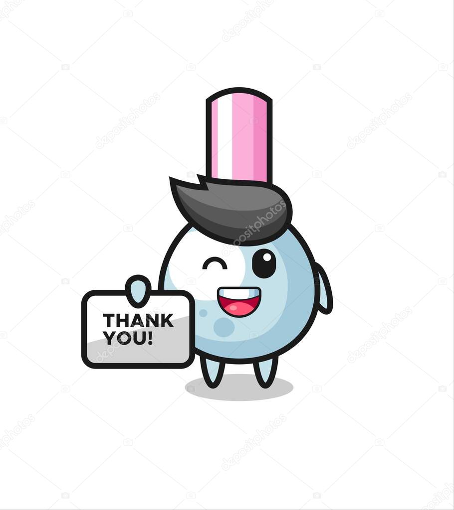 the mascot of the cotton bud holding a banner that says thank you , cute style design for t shirt, sticker, logo element