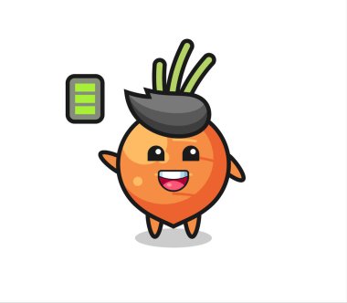 Havuç maskotu, enerjik bir jest, tişört, çıkartma, logo elementi için şirin bir tasarım.