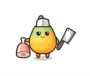Papaya karakterinin kasap olarak tasviri, tişört, çıkartma, logo elementi için şirin tasarım.