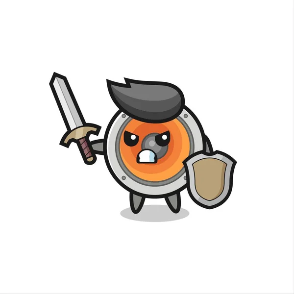 Soldat Haut Parleur Mignon Combattant Avec Épée Bouclier Conception Style — Image vectorielle