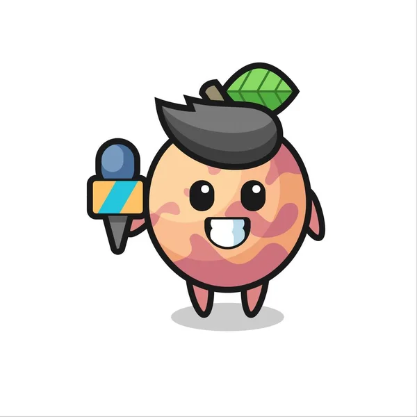 Mascote Personagem Frutas Pluot Como Repórter Notícias Design Estilo Bonito — Vetor de Stock