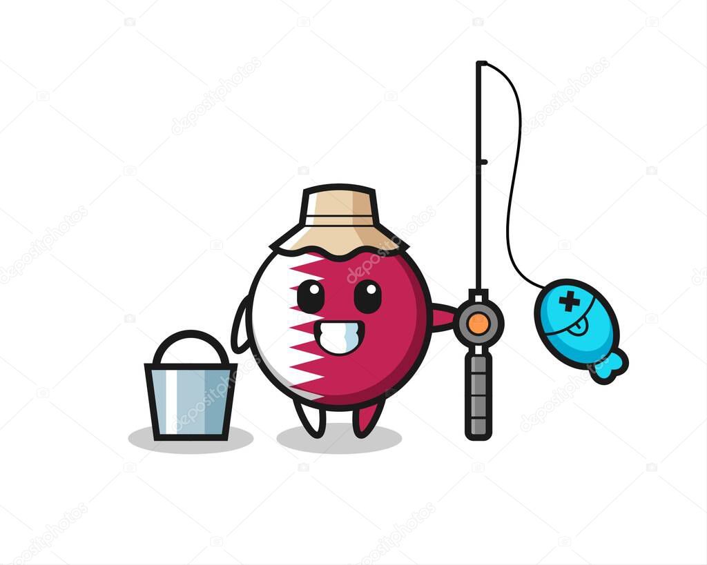 Mascot character of qatar flag badge as a fisherman , cute style design for t shirt, sticker, logo element