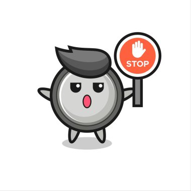 Tişört, etiket, logo ögesi için şirin bir tasarım, dur işareti taşıyan düğme hücre karakteri çizimi