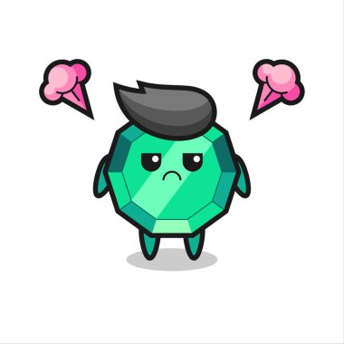 Sevimli zümrüt değerli çizgi film karakterinin rahatsız edici ifadesi, tişört, etiket, logo elementi için şirin bir tasarım.