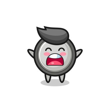 Şirin bir düğme hücre maskotu, esneme ifadesi, tişört, çıkartma, logo elementi için şirin bir tasarım.