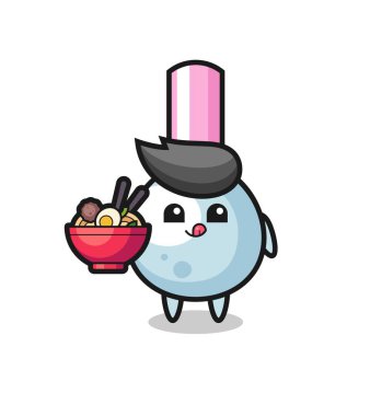 Erişte yiyen sevimli pamuk tomurcuk karakteri, tişört, çıkartma, logo elementi için şirin bir tasarım.