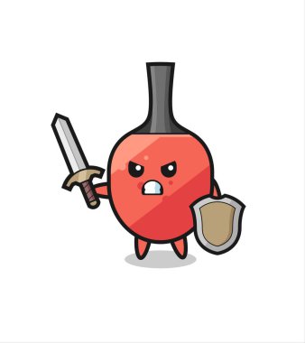 Şirin masa tenisi raket askeri kılıç ve kalkanla savaşıyor, tişört, çıkartma, logo elementi için şirin bir tasarım.