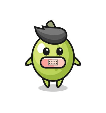 Ağızda bant, tişört, etiket ve logo için şirin bir tasarım olan zeytin çizgi filmi.