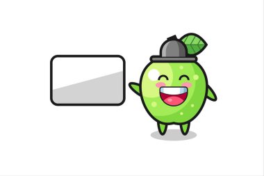 Tişört, etiket, logo ögesi için şirin bir tasarım sunan yeşil elma karikatürü çizimi